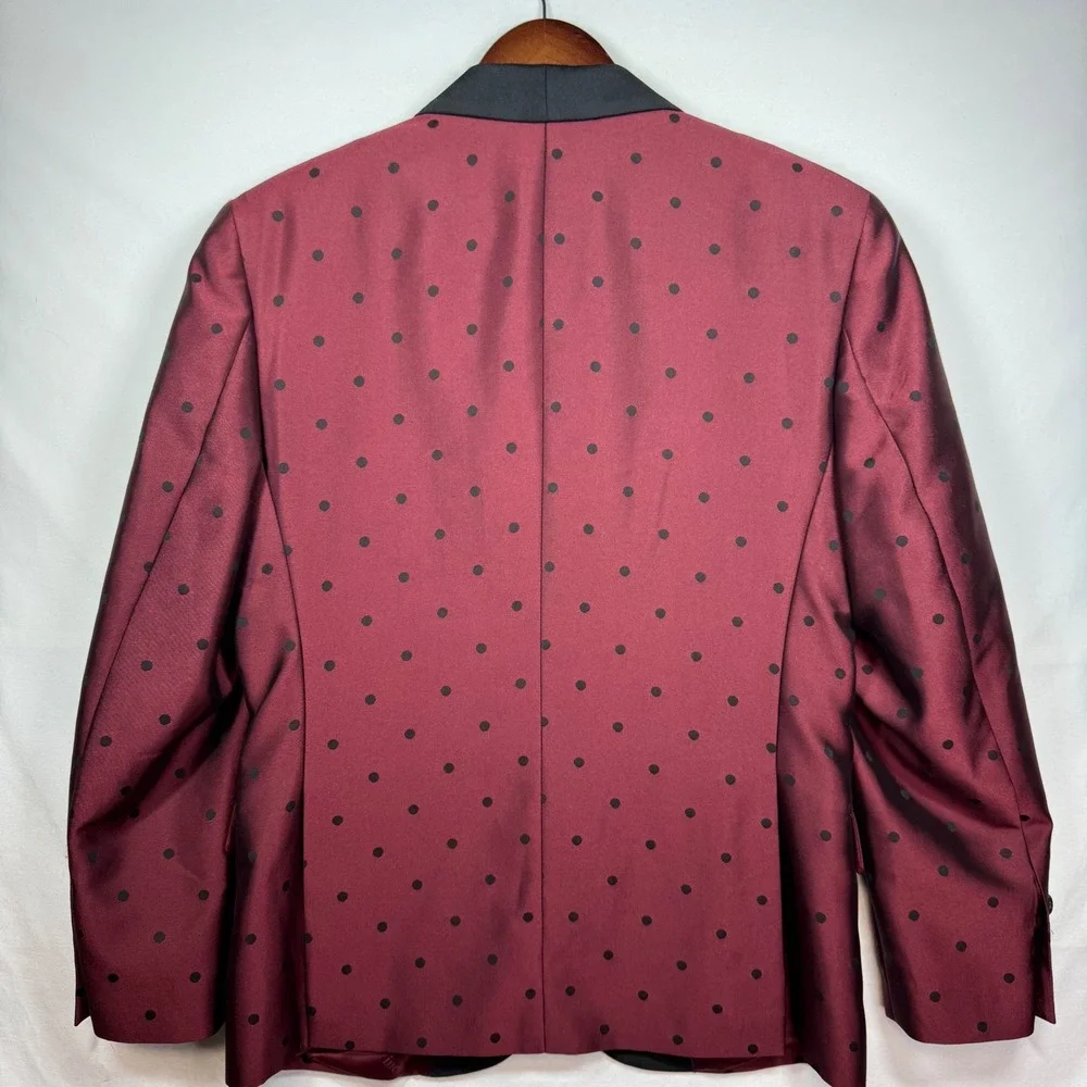 Vinci Mens Burgundy Polka Dot Blazer‎ Jacket Designed in Italy Size 38S